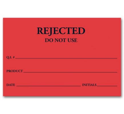 Red Rejected Product Label Tags 