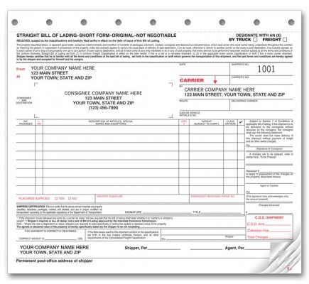 Regulated Bill of Lading Forms 