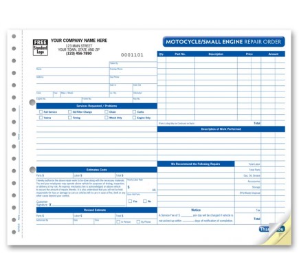 Small Motorcycle Repair Order Forms 