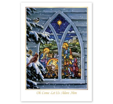 Stained Glass Nativity Christmas Cards 