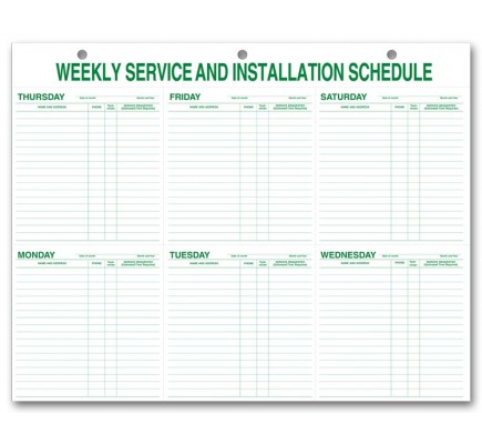   Weekly Service & Installation Schedule Pad, Hole Punch  