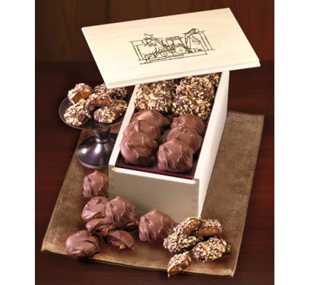 Wooden Collector's Box with English Butter Toffee & Pecan Turtles 