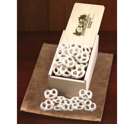 Wooden Collector's Box with White Chocolate Pretzels  