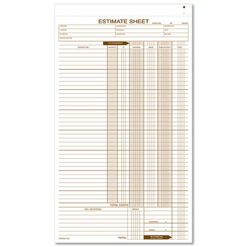 Estimate Sheets Estimate Sheets