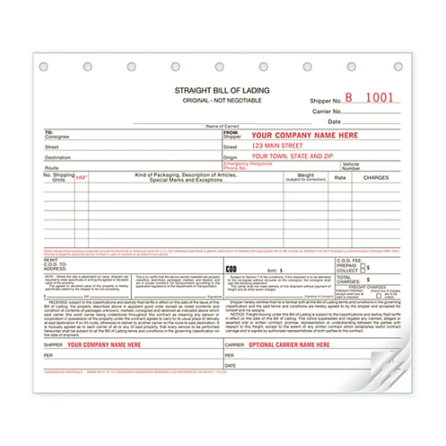 Carbonless Straight Bill of Ladings Forms 