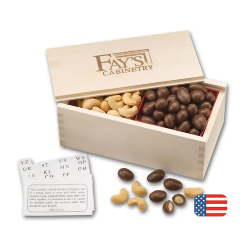 Personalized Chocolate Almonds & Cashew Filled Wooden Collectors Box 