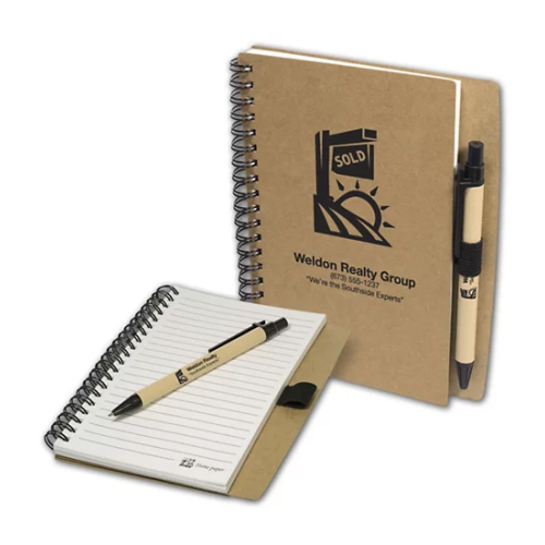 Imprinted Stone Paper Spiral Notebook with Pen Combo 