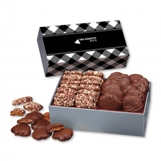 Toffee & Pecan Clusters in Gift Box with Black Plaid Sleeve