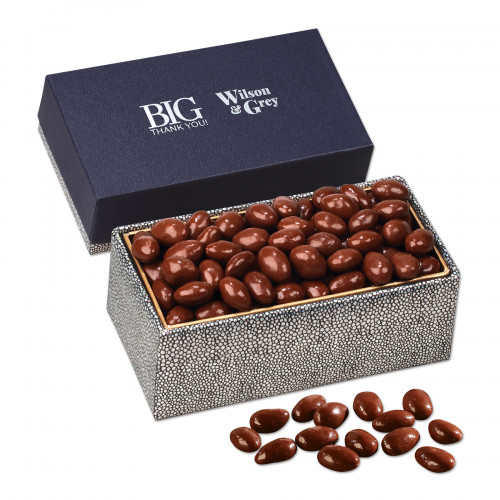 Chocolate Covered Almonds in Navy & Silver Gift Box 