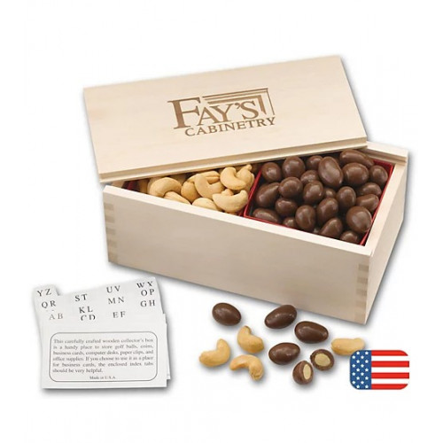 Chocolate Almonds & Cashew Filled Wooden Collectors Box Chocolate Almonds & Cashew Filled Wooden Collectors Box