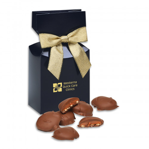 Caramel Pecan Clusters in Navy Premium Delights Gift Box 