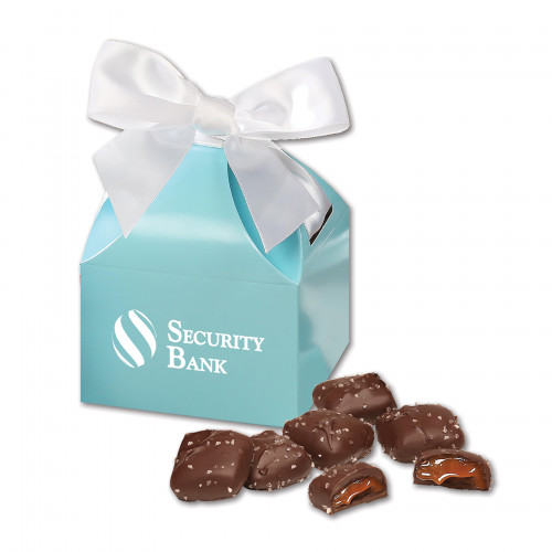 Chocolate Sea Salt Caramels in Robin's Egg Blue Classic Treats Gift Box 