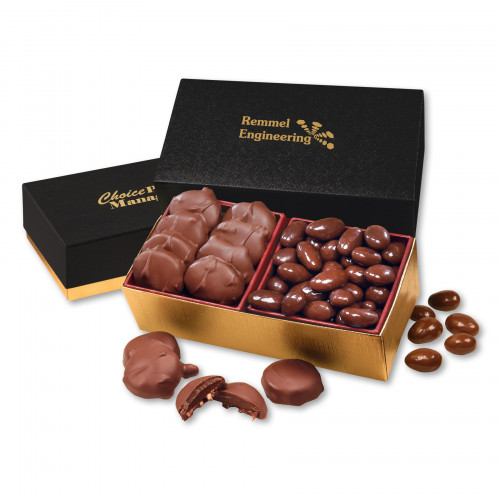 SALE - Caramel Pecan Clusters & Chocolate Almonds in Black & Gold Gift Box 