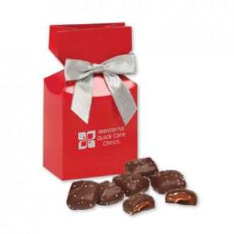 Chocolate Sea Salt Caramels in Red Premium Delights Gift Box