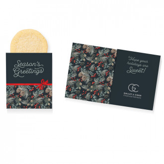 Foil-Stamped Stock Pine Boughs & Berries Design Mini Sweeter Card with Single Sugar Cookie
