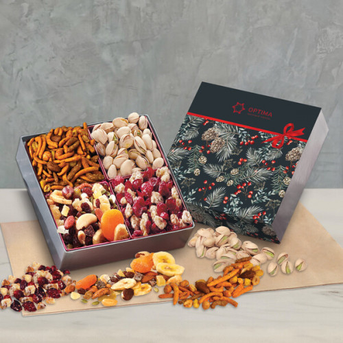 Gift Box with Gourmet Treats with Pine Boughs & Berries Sleeve 