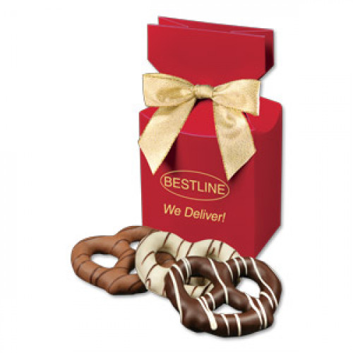 Chocolate Covered Pretzels in Red Premium Delights Gift Box 