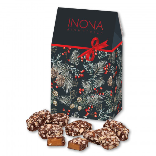 English Butter Toffee in Pine Boughs & Berries Gable Top Gift Box 