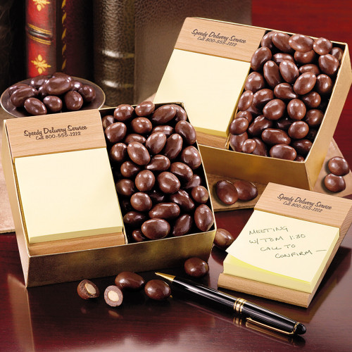 Beech Post-it Note Holder with Chocolate Covered Almonds 