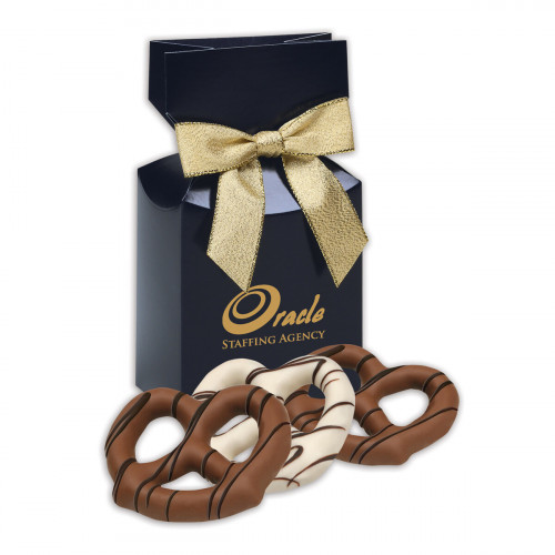 Chocolate Covered Pretzels in Navy Premiun Delights Gift Box 
