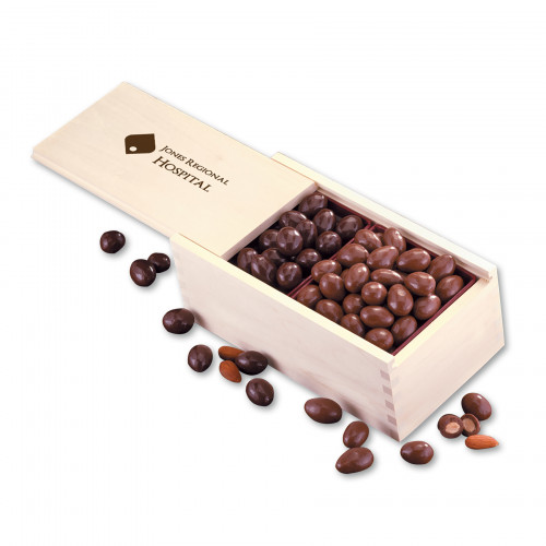 Milk & Dark Chocolate Covered Almonds in Wooden Collector's Box 