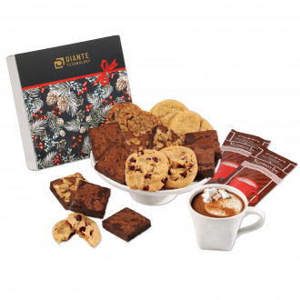 Gourmet Cookie & Brownie Gift Box with Pine Boughs & Berries Sleeve