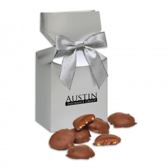 Caramel Pecan Clusters in Silver Premium Delights Gift Box