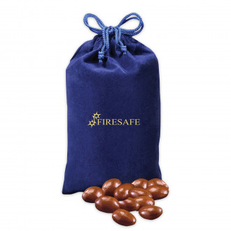 Chocolate Covered Almonds in Blue Velour Gift Bag