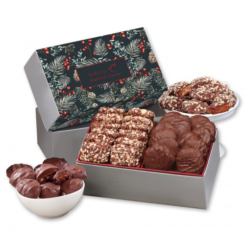 Toffee & Pecan Clusters in Gift Box with Pine Boughs & Berries Sleeve 