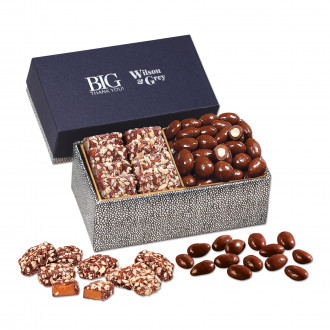 Chocolate Almonds & Toffee in Navy & Silver Gift Box