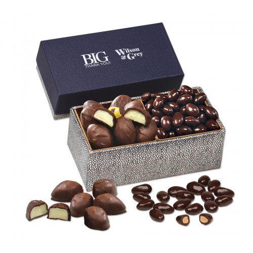 Dark Chocolate Almonds & Lemon Creams in Navy & Silver Gift Box 