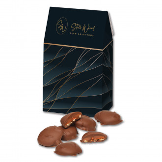 SALE - Caramel Pecan Clusters in Navy & Gold Gable Top Gift Box
