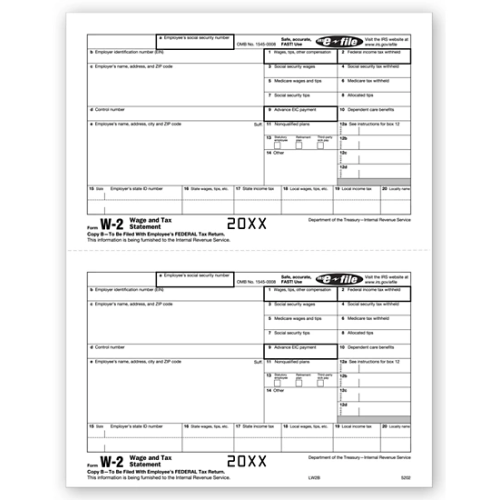 Laser W-2, Employee Copy B, Bulk Laser W-2, Employee Copy B, Bulk