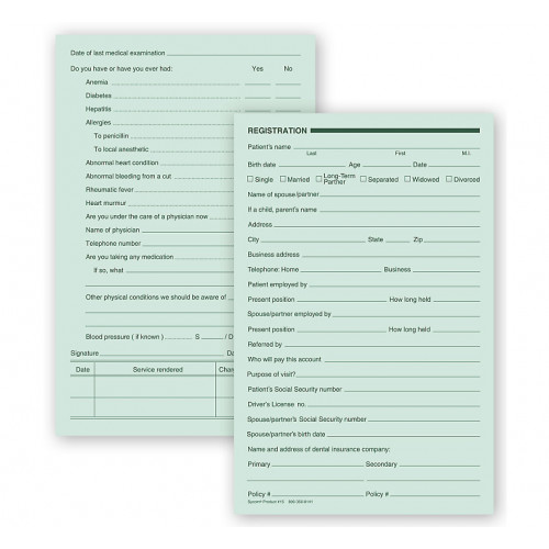 Dental Registration Forms Two Sided Green Ledger Dental Registration Forms Two Sided Green Ledger