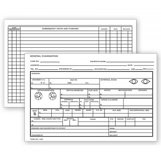 Optometry Record Card Two Sided 4" X 6"