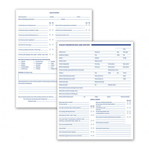 Dental Child Registration And History Forms 2 Sided Dental Child Registration And History Forms 2 Sided