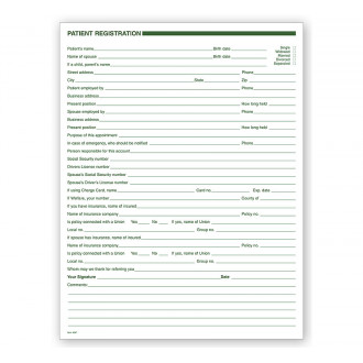 Dental Patient Registration Forms 1 Sided No Hole Punch