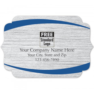 Bracket Label On Brushed Silver Poly W/Blue Arcs