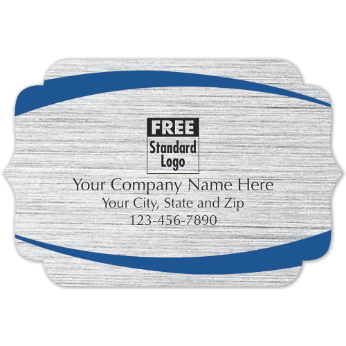 Bracket Label On Brushed Silver Poly W/Blue Arcs Bracket Label On Brushed Silver Poly W/Blue Arcs