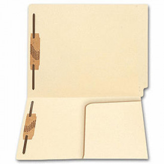 End Tab Half Pocket Manila Folder, 11 pt, Two Fastener