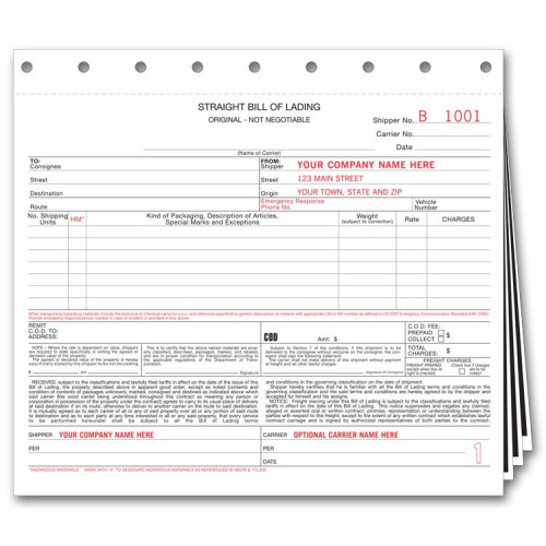 Carbon Copy Bill of Lading Carbon Copy Bill of Lading