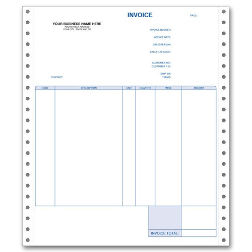 Personalized Continuous Invoices, Triplicate Personalized Continuous Invoices, Triplicate