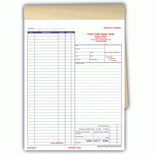 Large Booked Service Order Forms Large Booked Service Order Forms