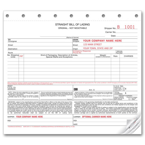 Carbonless Straight Bill of Ladings Forms Carbonless Straight Bill of Ladings Forms