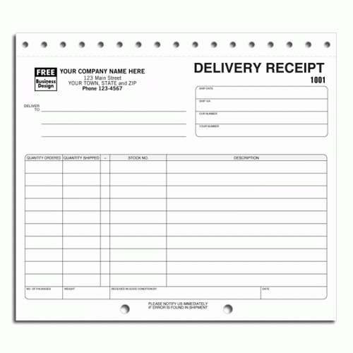 Preprinted Delivery Receipt Forms Preprinted Delivery Receipt Forms