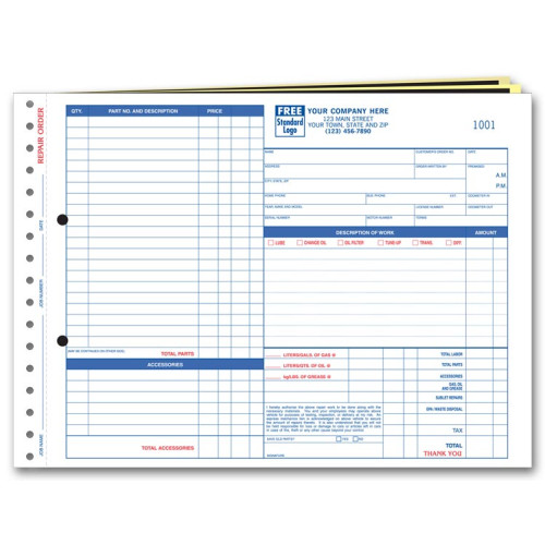 Repair Orders, Garage, Carbonless, Side-Stub, Large Format Repair Orders, Garage, Carbonless, Side-Stub, Large Format