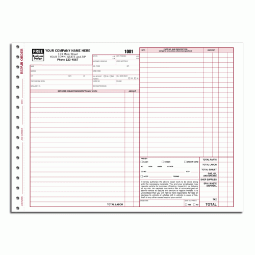 Auto Repair Order Forms, Carbonless Auto Repair Order Forms, Carbonless