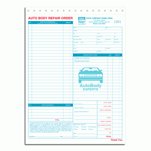 Auto Body Repair Order Forms Auto Body Repair Order Forms