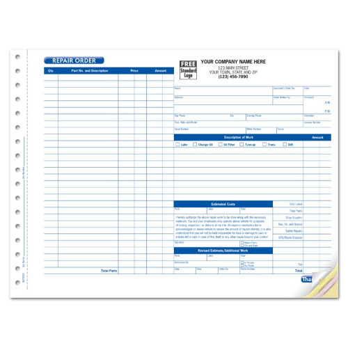 Large Garage Repair Order Forms Large Garage Repair Order Forms