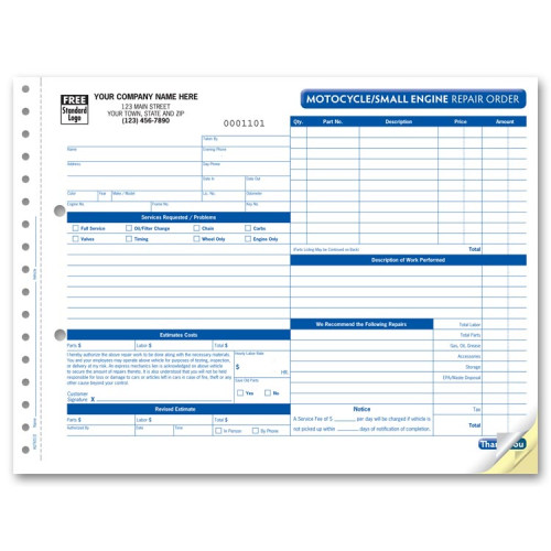 Small Motorcycle Repair Order Forms Small Motorcycle Repair Order Forms